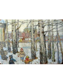 "Зима в Подмосковье", картон, масло, 50х70 см