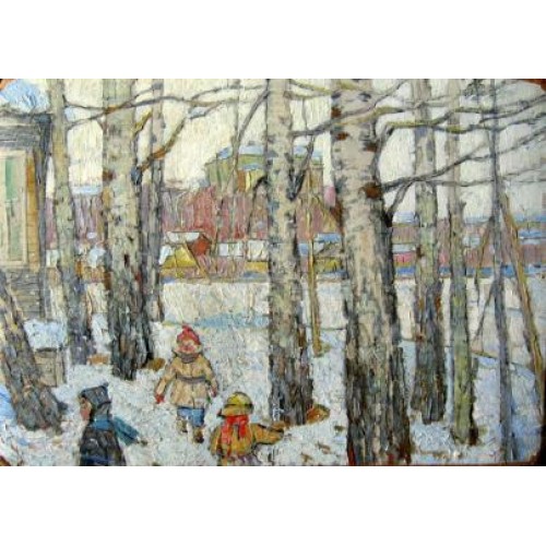 "Зима в Подмосковье", картон, масло, 50х70 см, прим. 1965 г., Астальцев В. В.