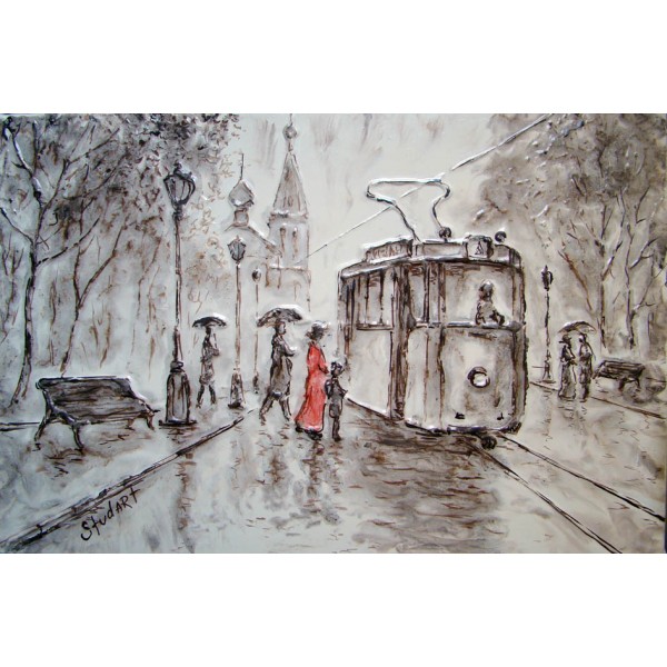 "Утренний трамвай", холст, масло, 40x60 см, 2012 г.